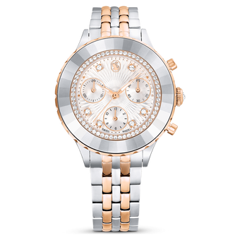 swarovski octea chrono watch swiss made metal bracelet rose gold tone mixed metal finish