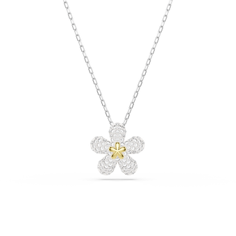 swarovski tough pendant  pav   flower  white  mixed metal finish