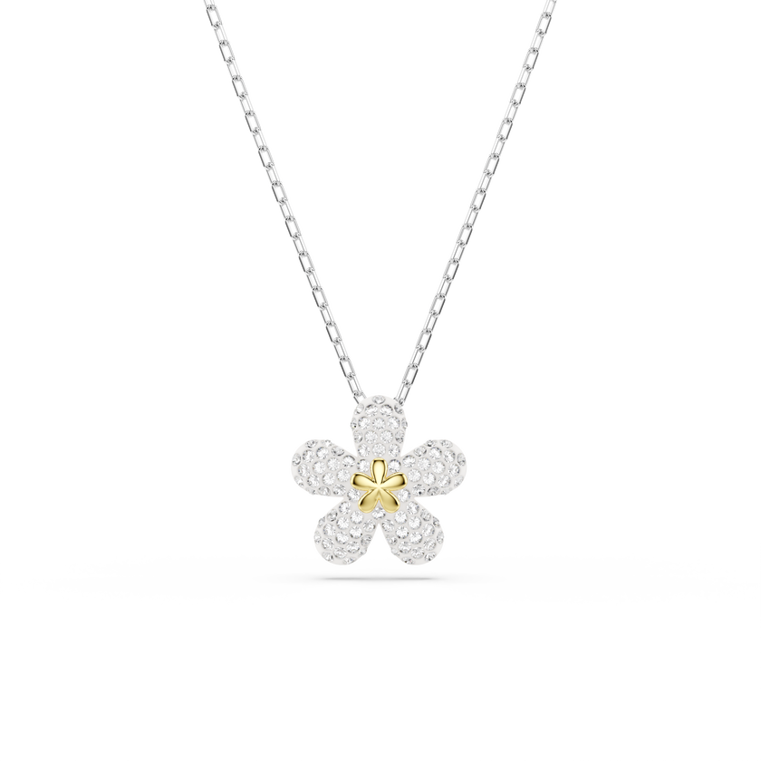 swarovski tough pendant  pav   flower  white  mixed metal finish