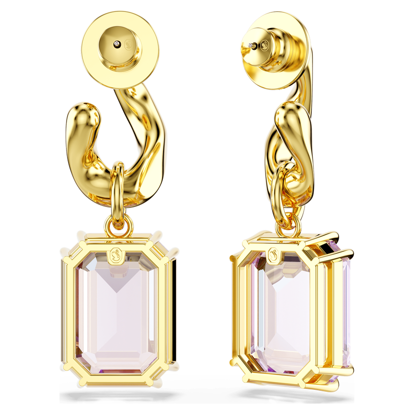swarovski millenia drop earrings  octagon cut  purple  gold tone plated