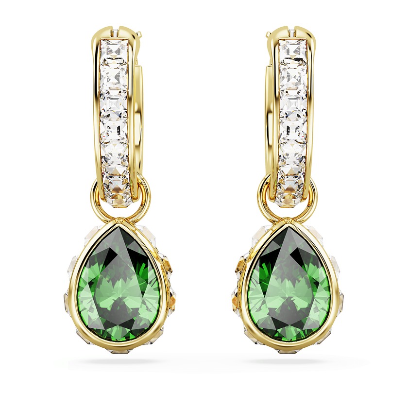 swarovski chroma drop earrings  pear cut  green  18k gold finish