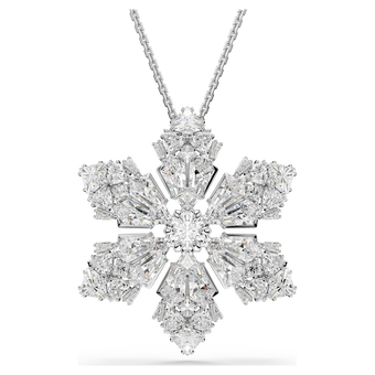 swarovski idyllia pendant and brooch  mixed cuts  snowflake  white  rhodium plated