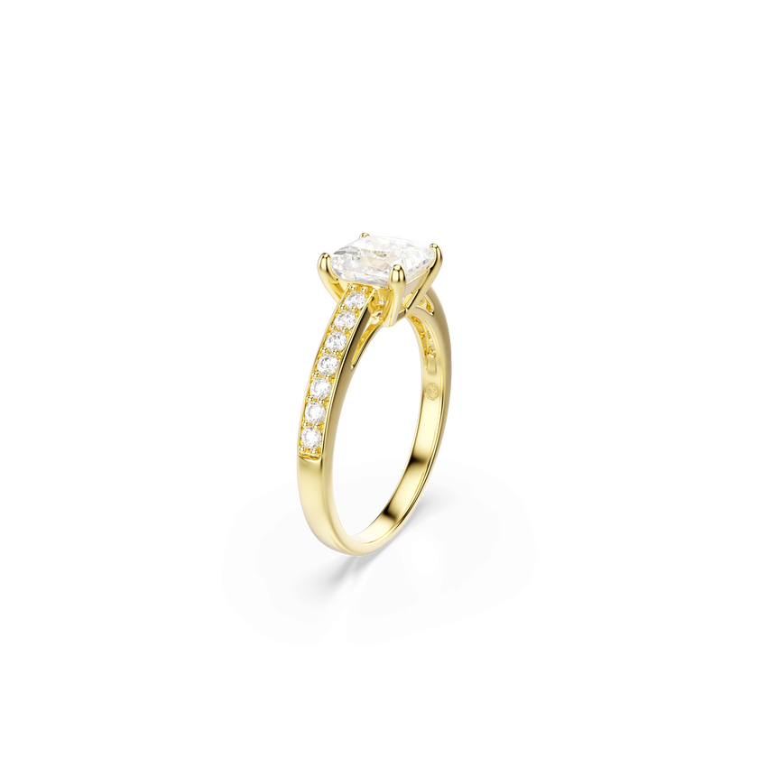 swarovski attract ring  square cut  pav   white  18k gold finish