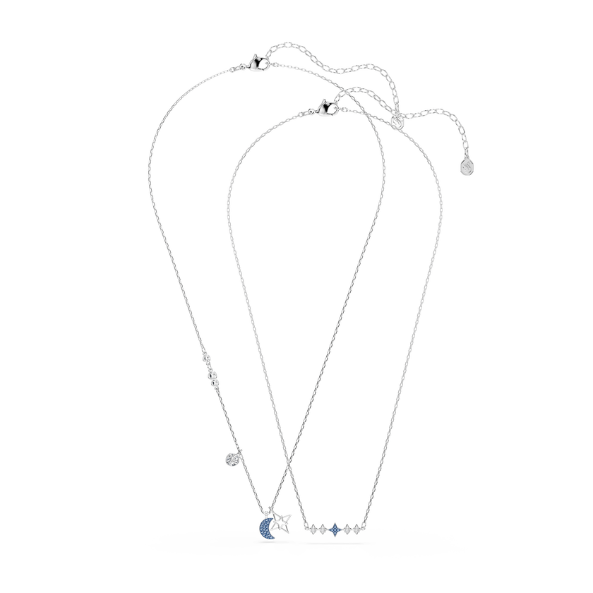 swarovski symbolica necklace  round cut  moon  blue  rhodium plated