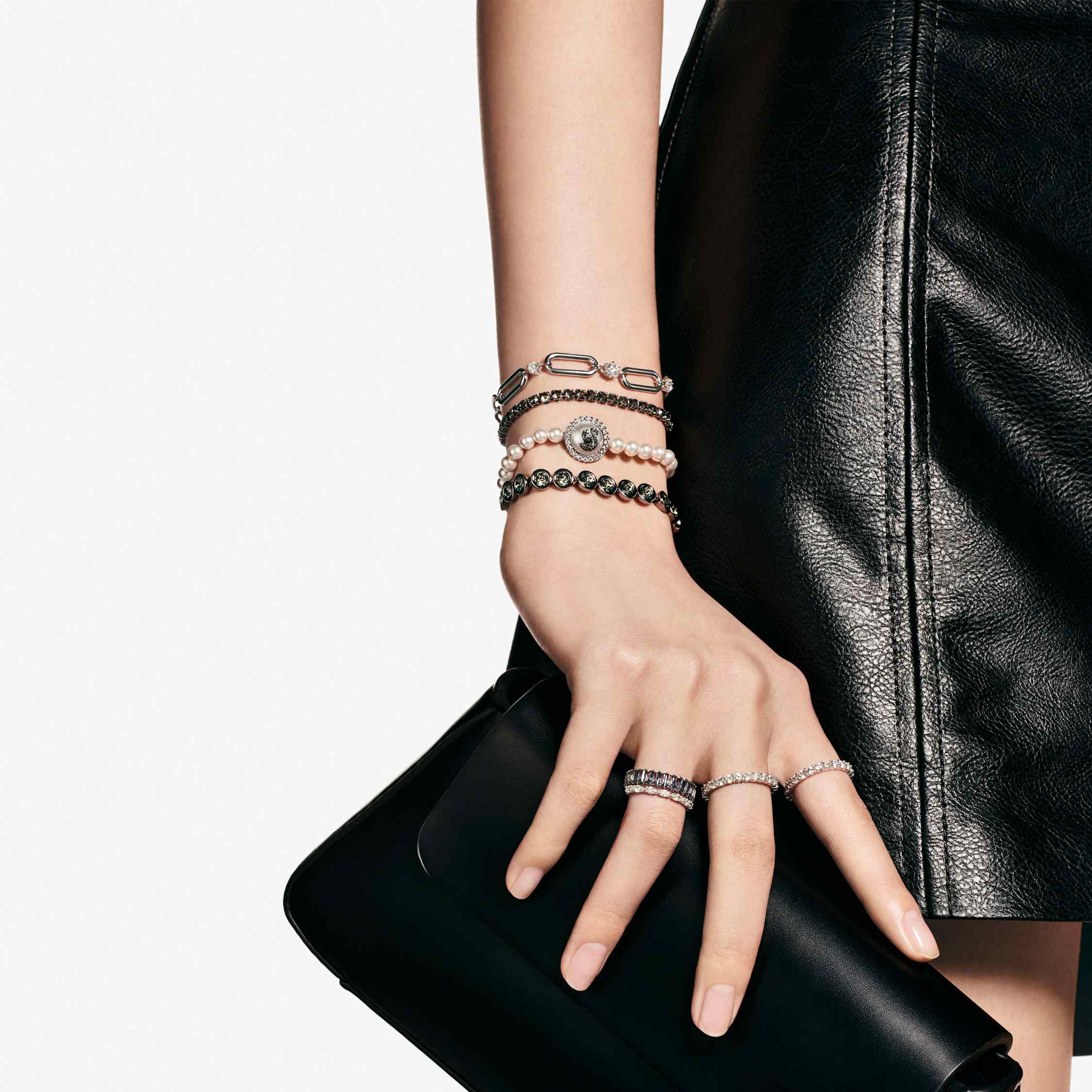 swarovski imber tennis bracelet  round cut  black  ruthenium plated