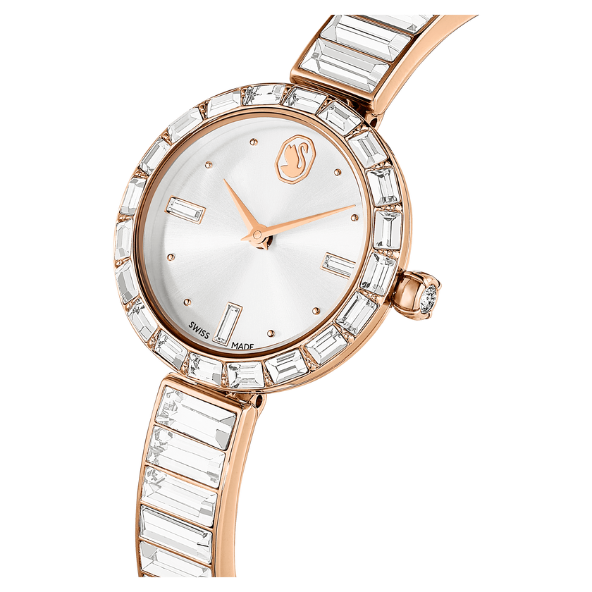 swarovski matrix bangle watch  swiss made  crystal bracelet  white  rose gold tone finish