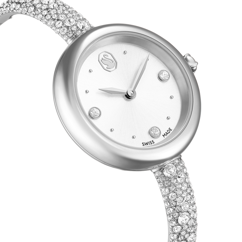 swarovski sublima bangle watch  swiss made  metal bracelet  silver tone  stainless steel