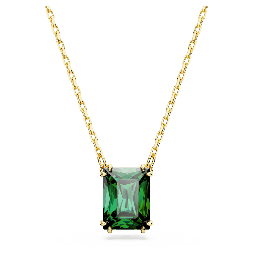 swarovski stilla pendant  rectangular cut  green  gold tone plated