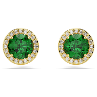 swarovski una stud earrings round cut pav green gold tone plated