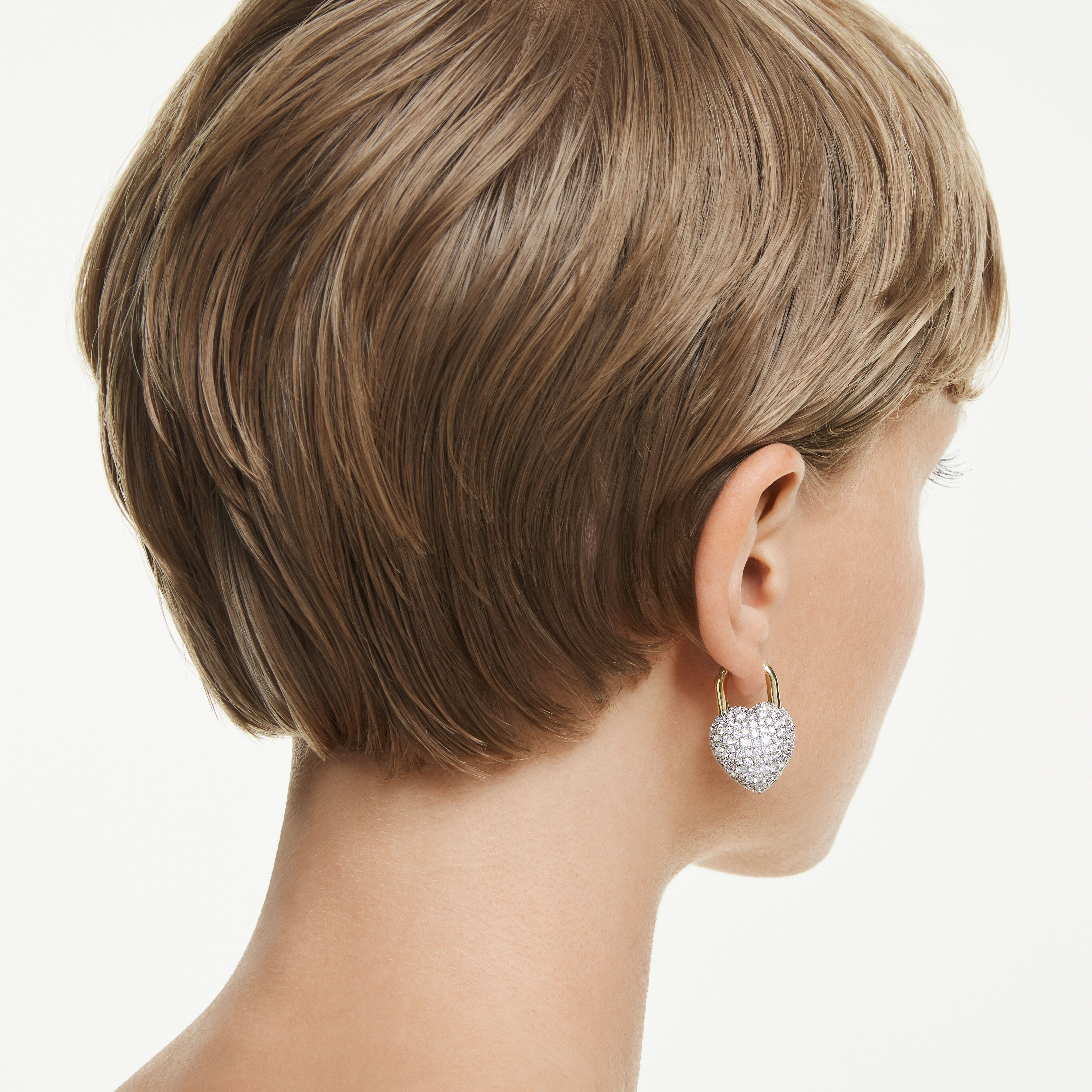 swarovski idyllia drop earrings  mixed cuts  heart  white  gold tone plated