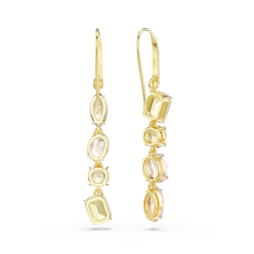 swarovski gema drop earrings  asymmetrical design  mixed cuts  pink  gold tone plated
