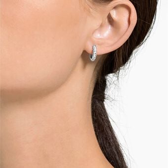 swarovski stone hoop earrings  pav   small  white  rhodium plated