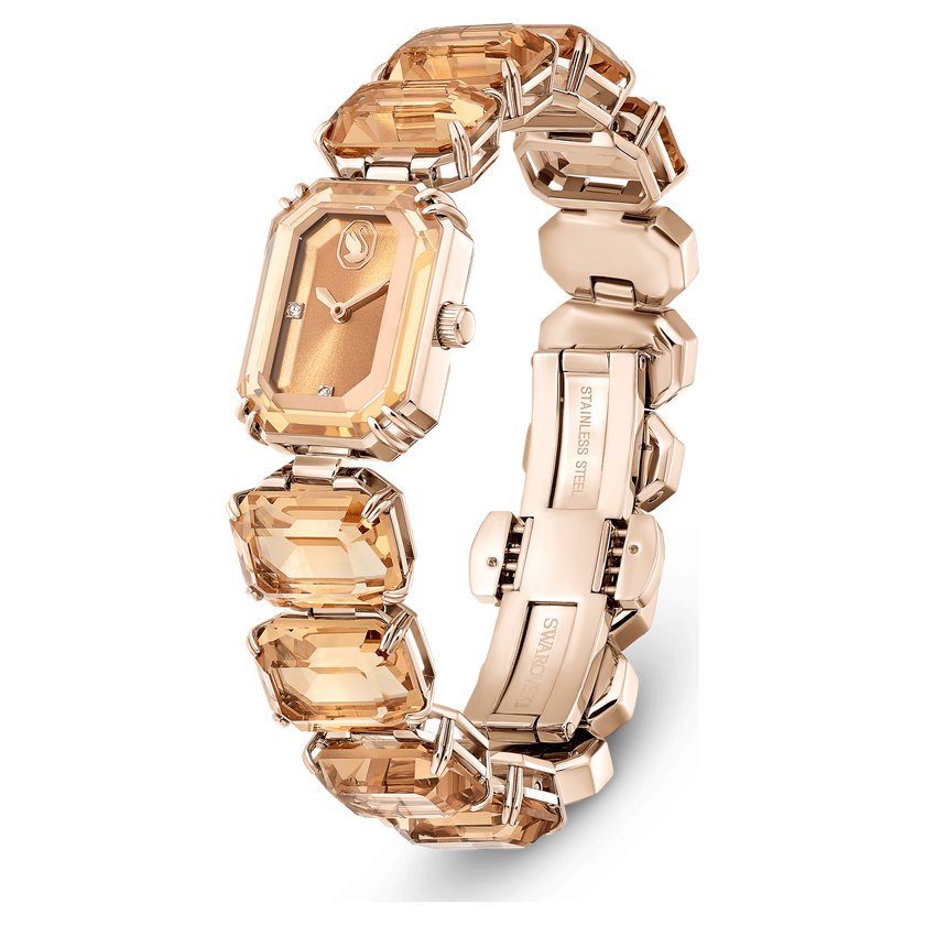 swarovski watch  octagon cut bracelet  brown  champagne gold tone finish