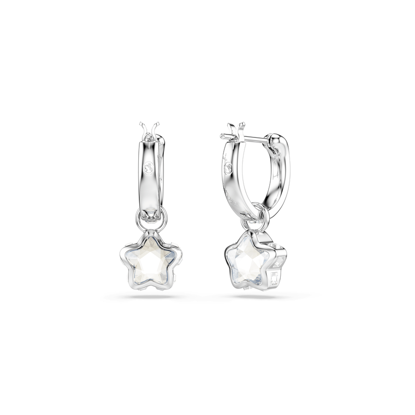 swarovski chroma drop earrings  mixed cuts  star  white  rhodium plated