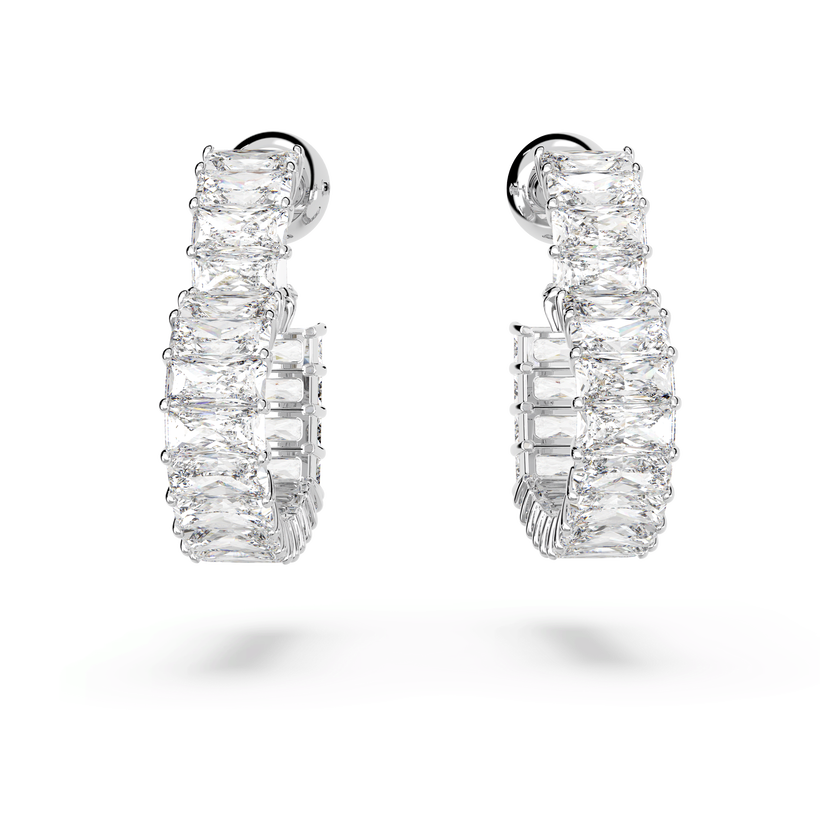 swarovski matrix hoop earrings  heart  small  white  rhodium plated