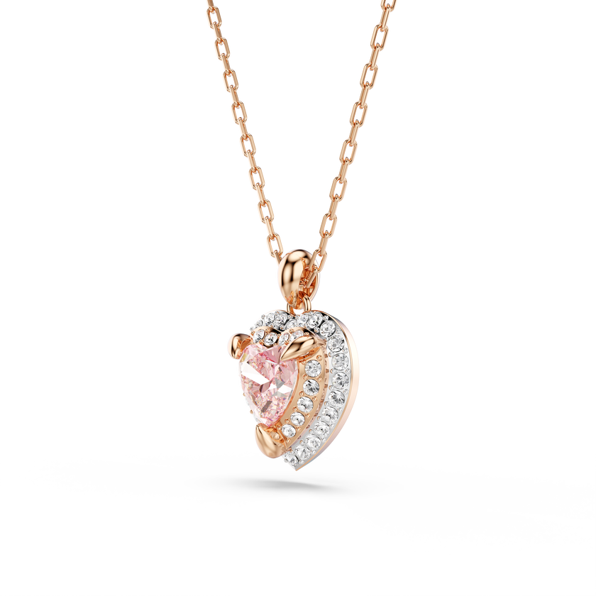 swarovski one pendant  heart cut  pav   heart  pink  mixed metal finish