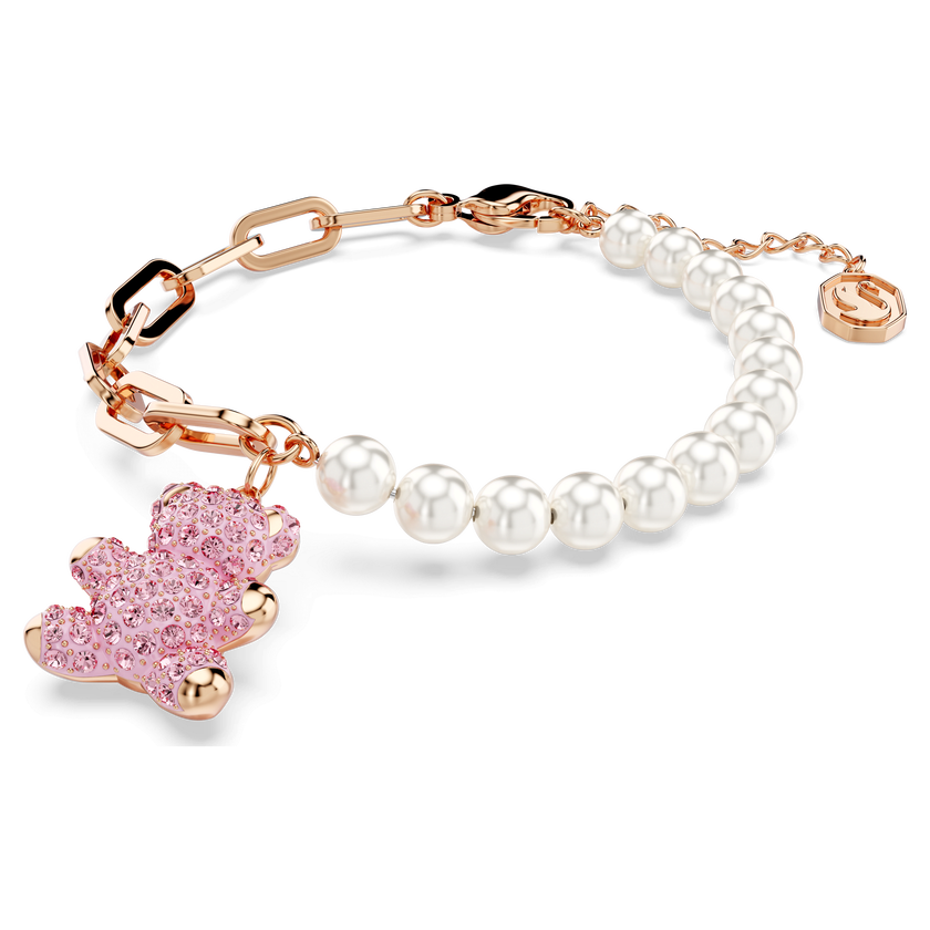 swarovski teddy bracelet  bear  pink  rose gold tone plated