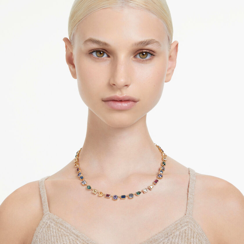 swarovski imber tennis necklace  mixed cuts  multicolored  gold tone plated