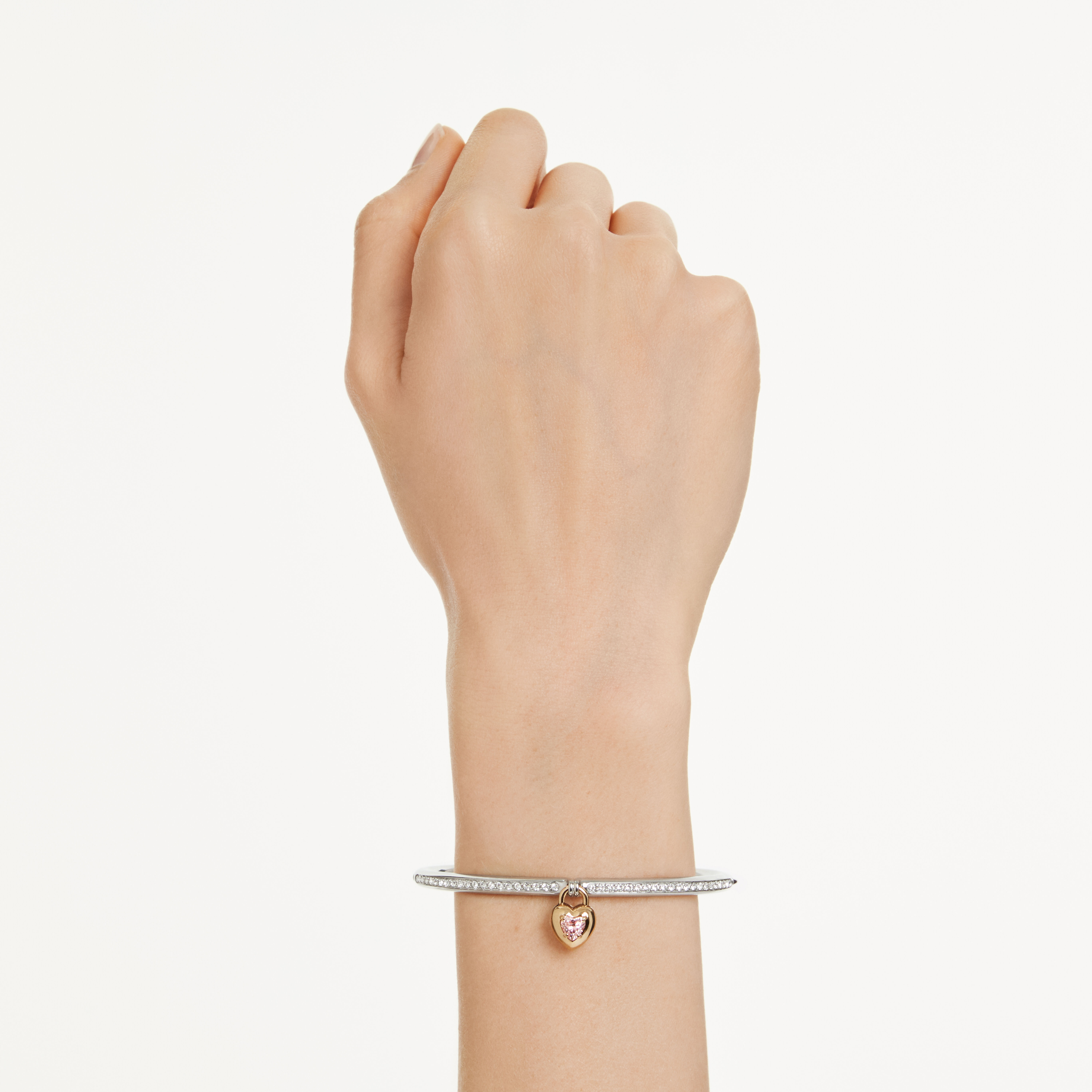 swarovski idyllia bangle  mixed cuts  heart  pink  mixed metal finish