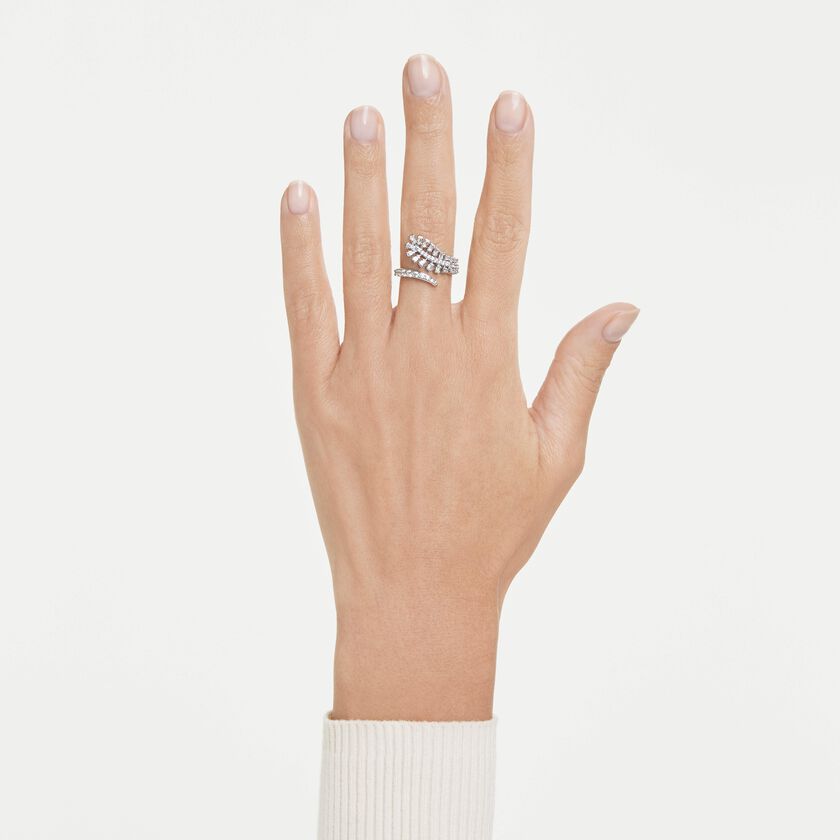 swarovski vienna open ring  mixed cuts  feather  white  rhodium plated