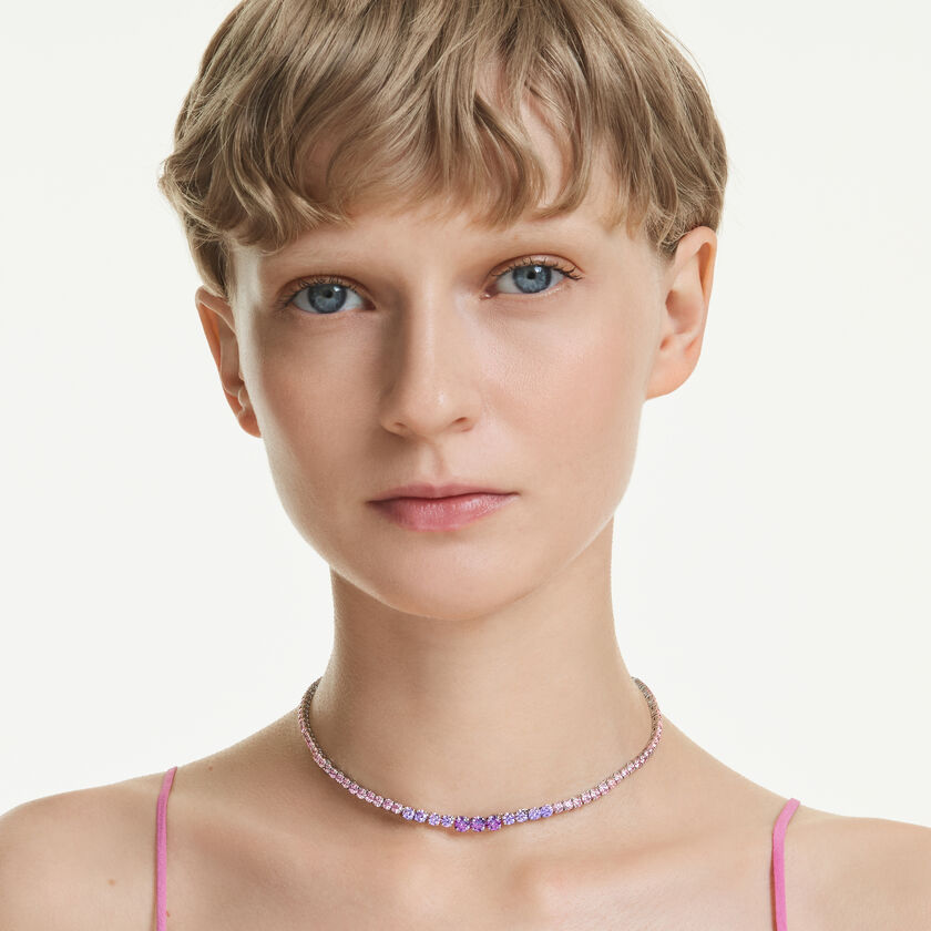 swarovski matrix tennis necklace  gradient of round cuts  multicolored  rhodium plated
