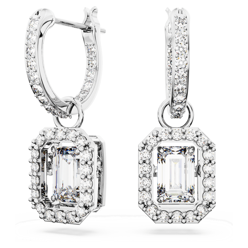 swarovski una drop earrings  octagon cut  white  rhodium plated