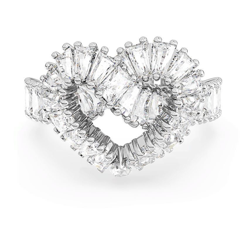 swarovski matrix cocktail ring  mixed cuts  heart  white  rhodium plated