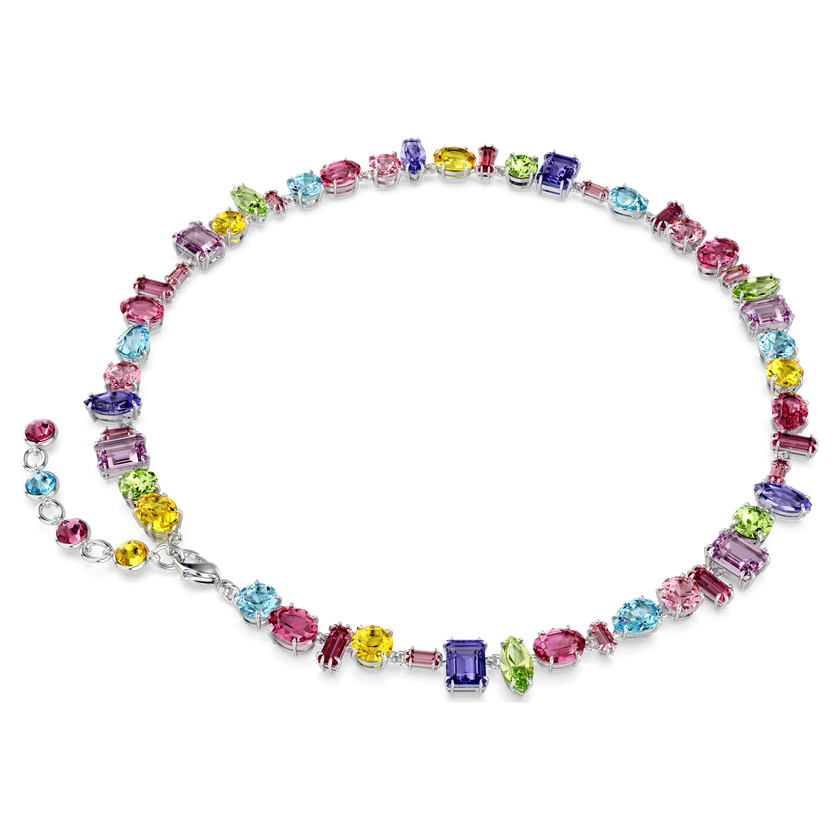 swarovski gema necklace  mixed cuts  multicolored  rhodium plated