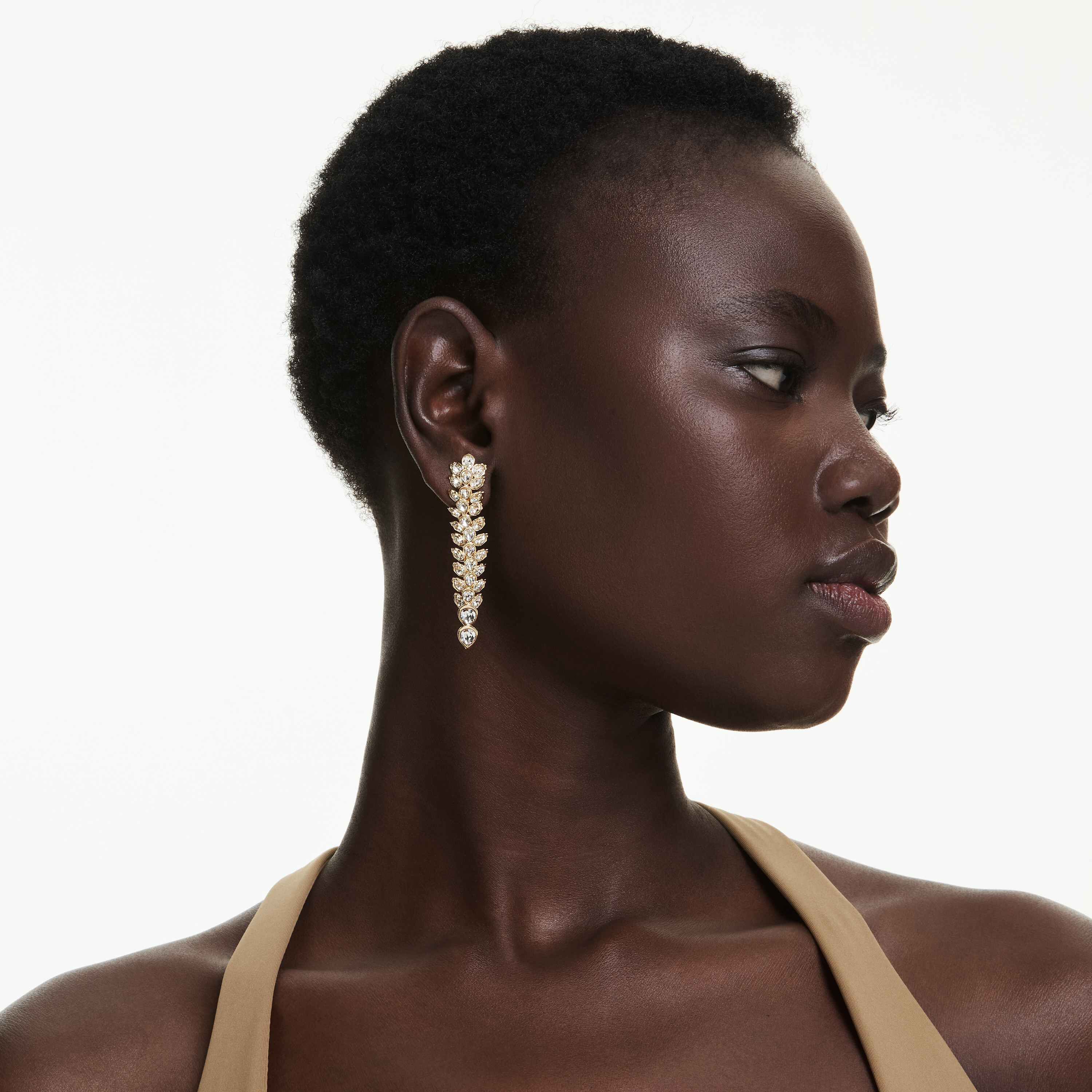 swarovski idyllia drop earrings  mixed cuts  long  white  gold tone plated