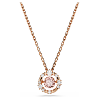 swarovski constella pendant  round cut  dancing stone  pink  rose gold tone plated