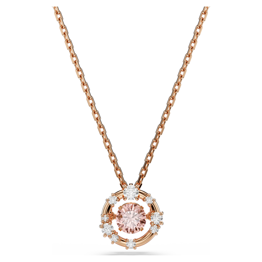 swarovski constella pendant  round cut  dancing stone  pink  rose gold tone plated