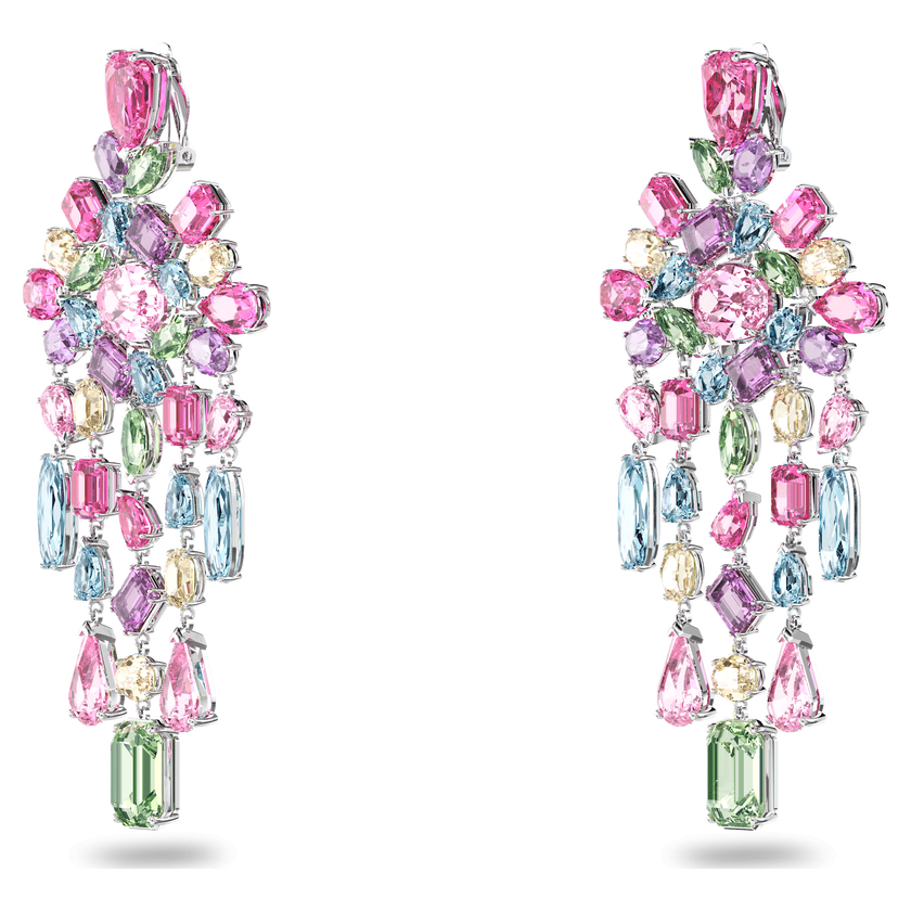 swarovski gema clip earrings  chandelier  multicolored  rhodium plated