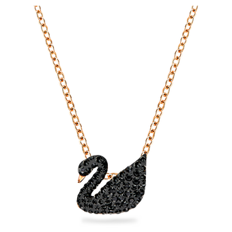 swarovski swan pendant  swan  small  black  18k rose gold finish