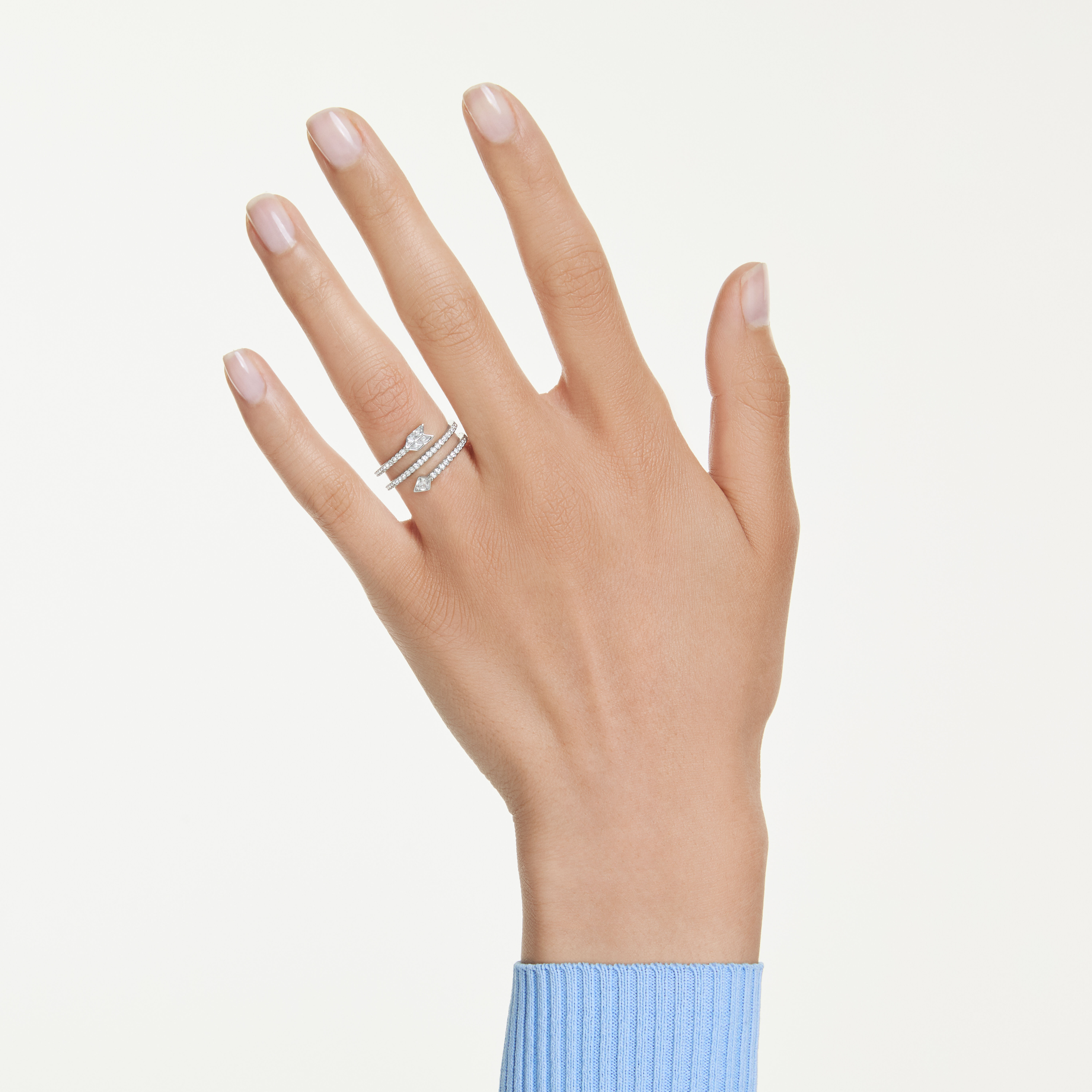 swarovski idyllia motif ring  mixed cuts  arrow  white  rhodium plated