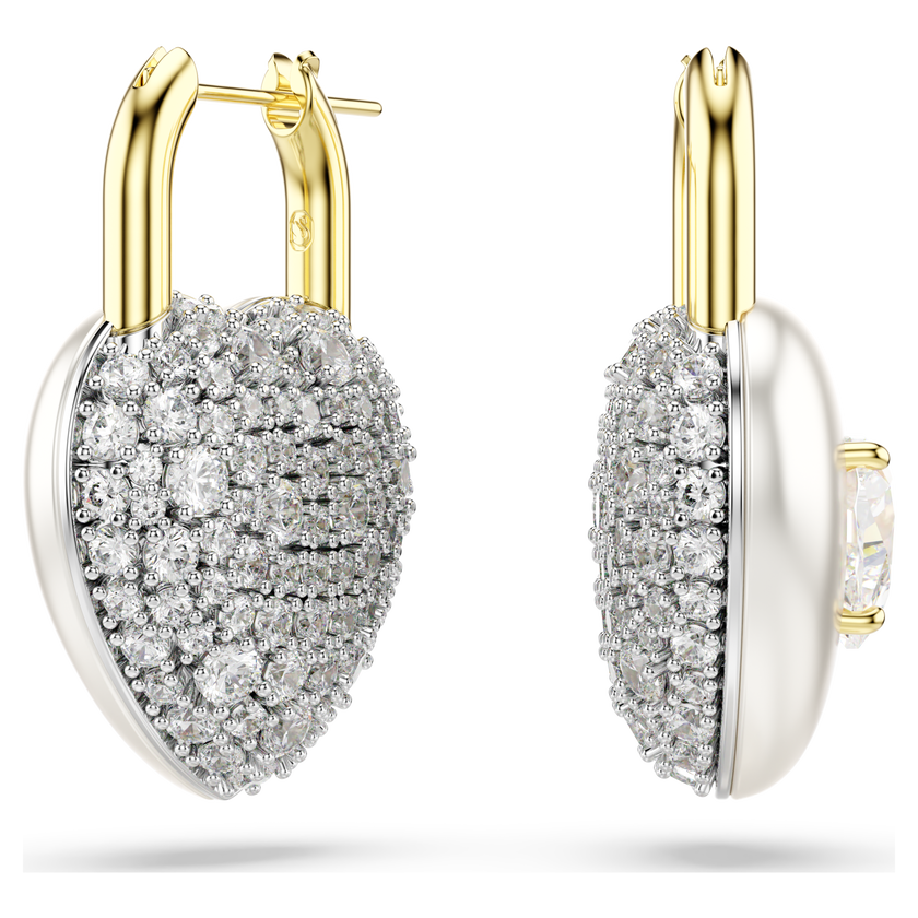swarovski idyllia drop earrings  mixed cuts  heart  white  gold tone plated