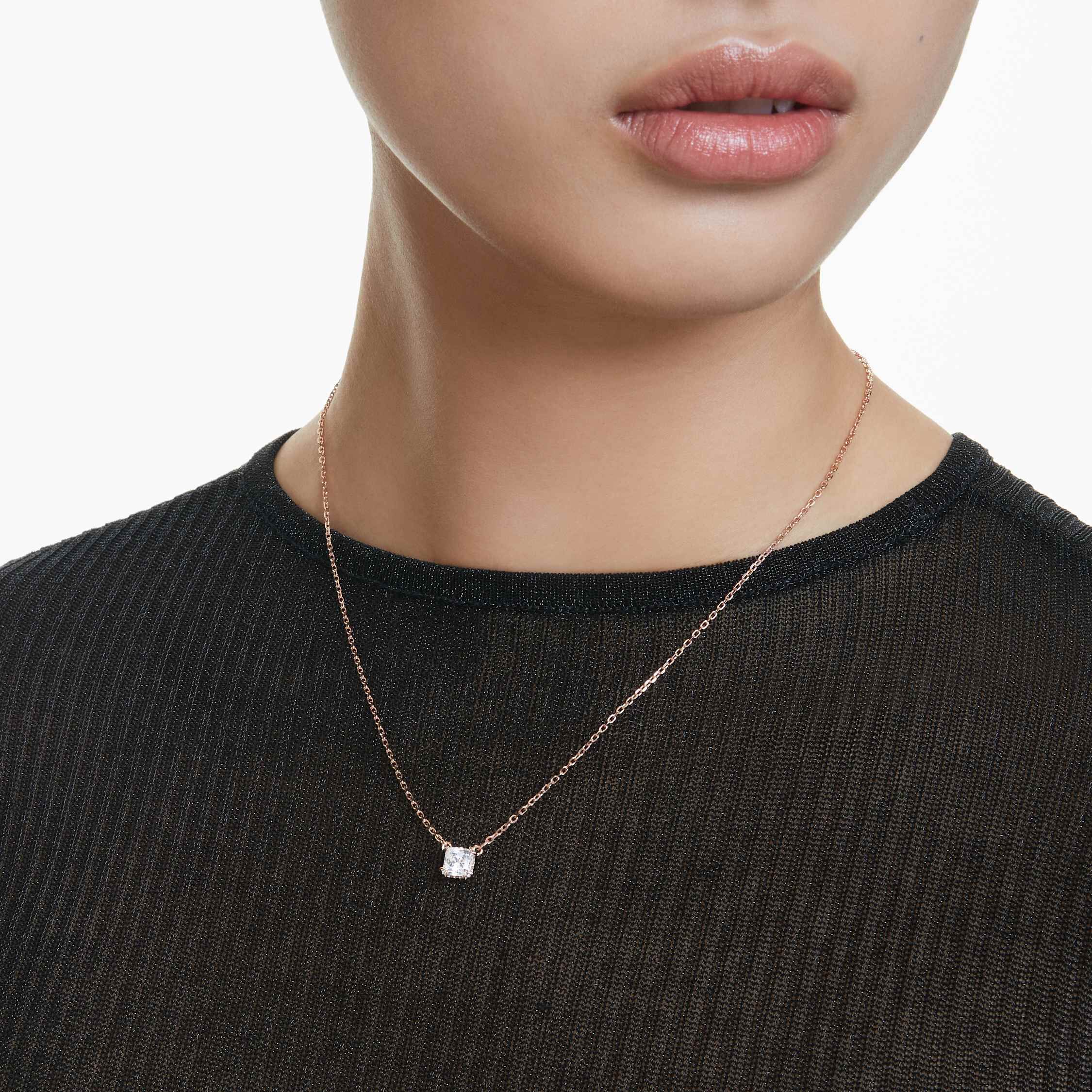 swarovski stilla pendant  square cut  white  rose gold tone plated