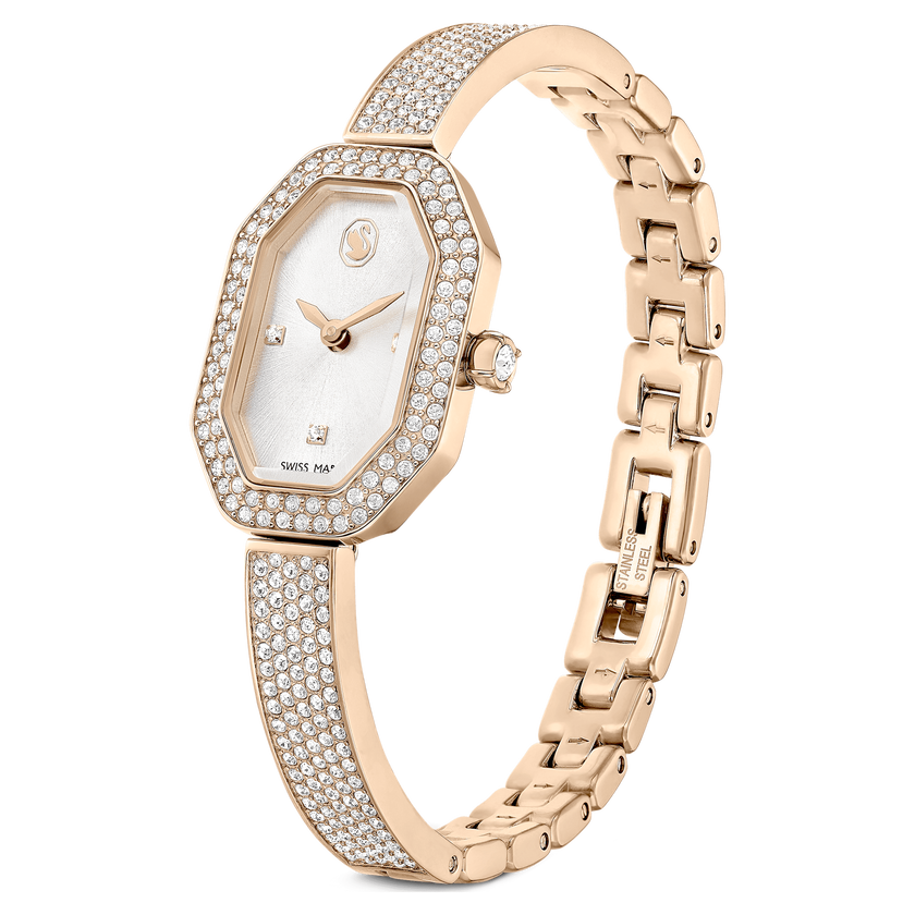swarovski dextera bangle watch  swiss made  metal bracelet  gold tone  champagne gold tone finish