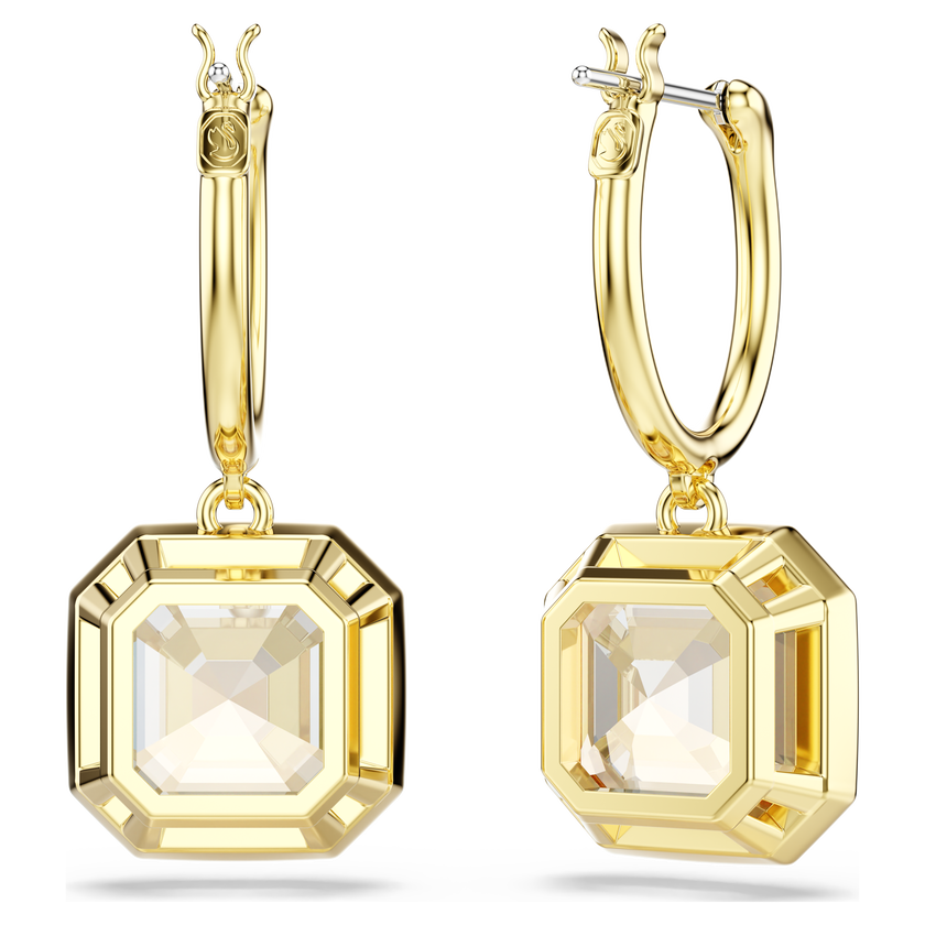 swarovski millenia drop earrings  square cut  caramel  gold tone plated