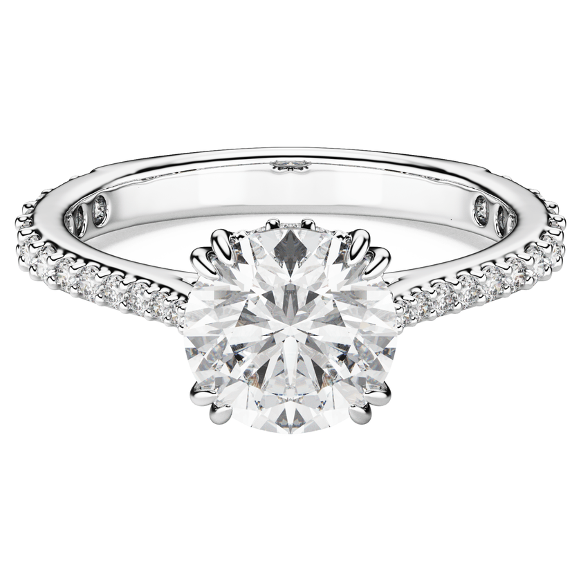 swarovski stilla cocktail ring  round cut  pav   white  silver tone finish