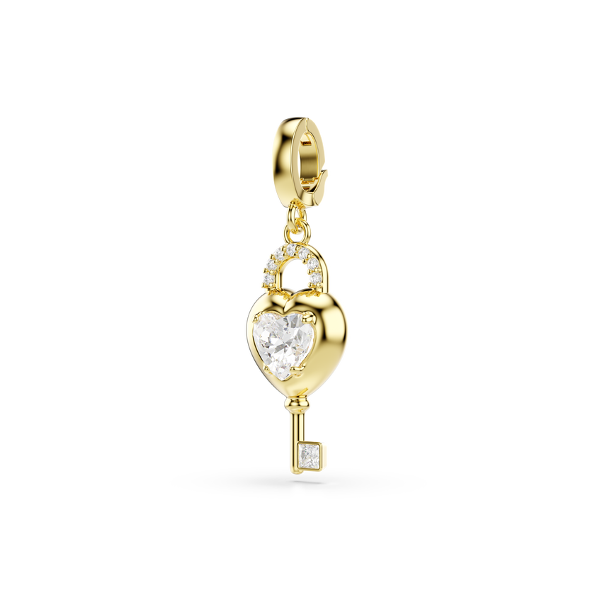swarovski idyllia charm  mixed cuts  heart with key  white  gold tone plated