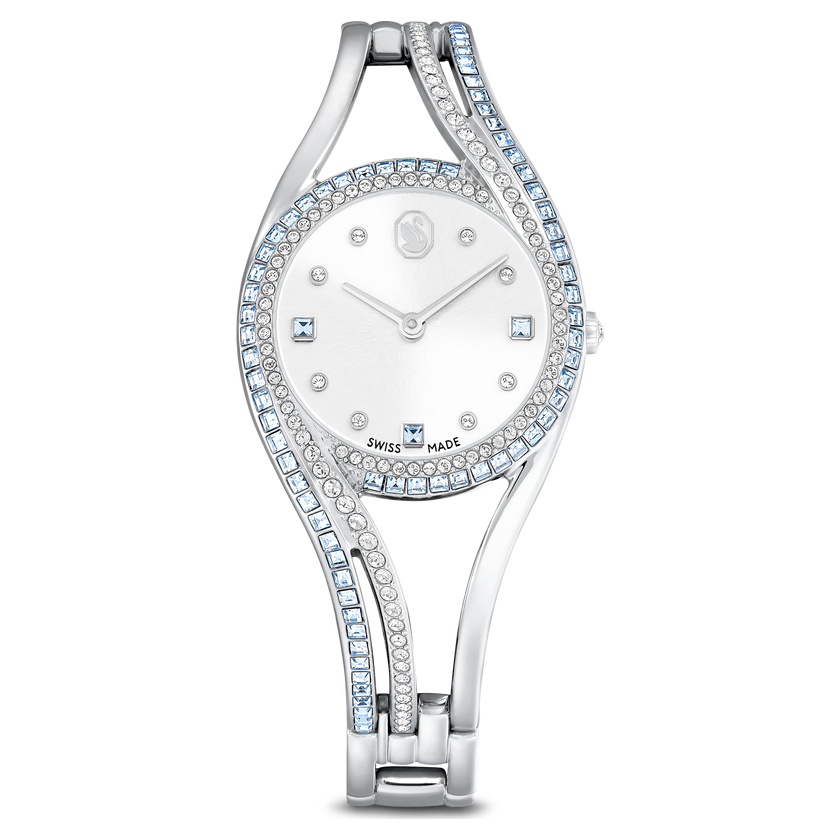 swarovski hyperbola bangle watch  swiss made  metal bracelet  blue  stainless steel