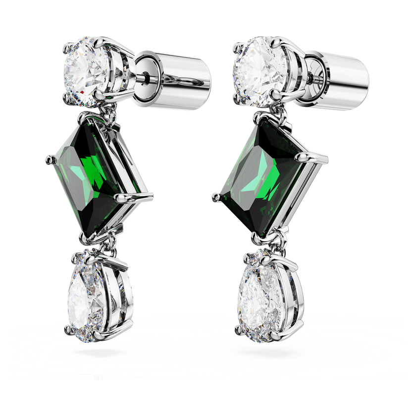 swarovski mesmera drop earrings  mixed cuts  green  rhodium plated