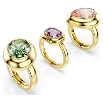 swarovski gema motif ring  set  3   multicolored  gold tone plated