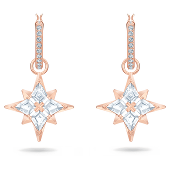 swarovski symbolic drop earrings  star  white  rose gold tone plated