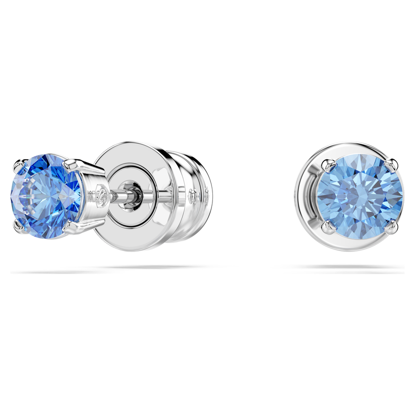 swarovski stilla attract stud earrings  round cut  blue  rhodium plated