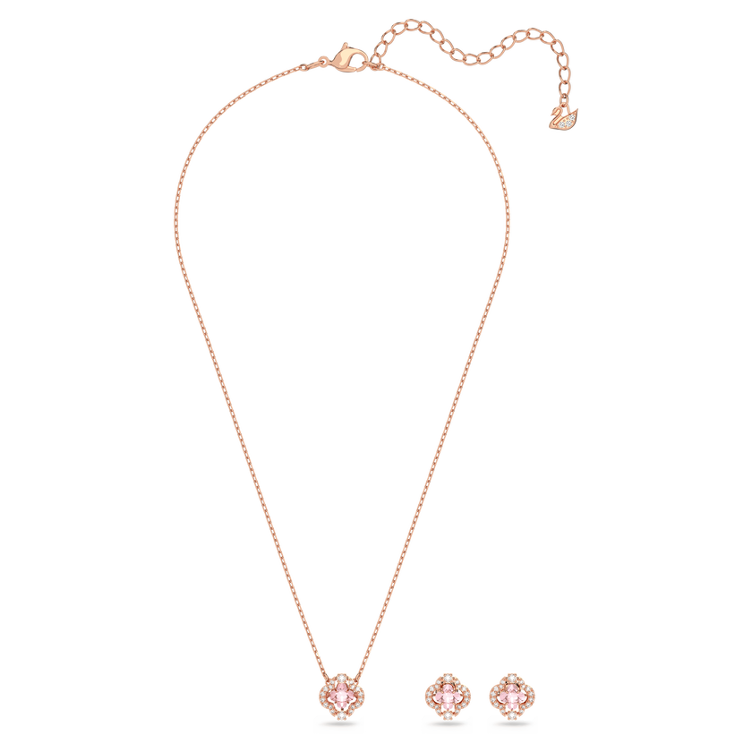 swarovski una set  mixed cuts  clover  pink  rose gold tone plated