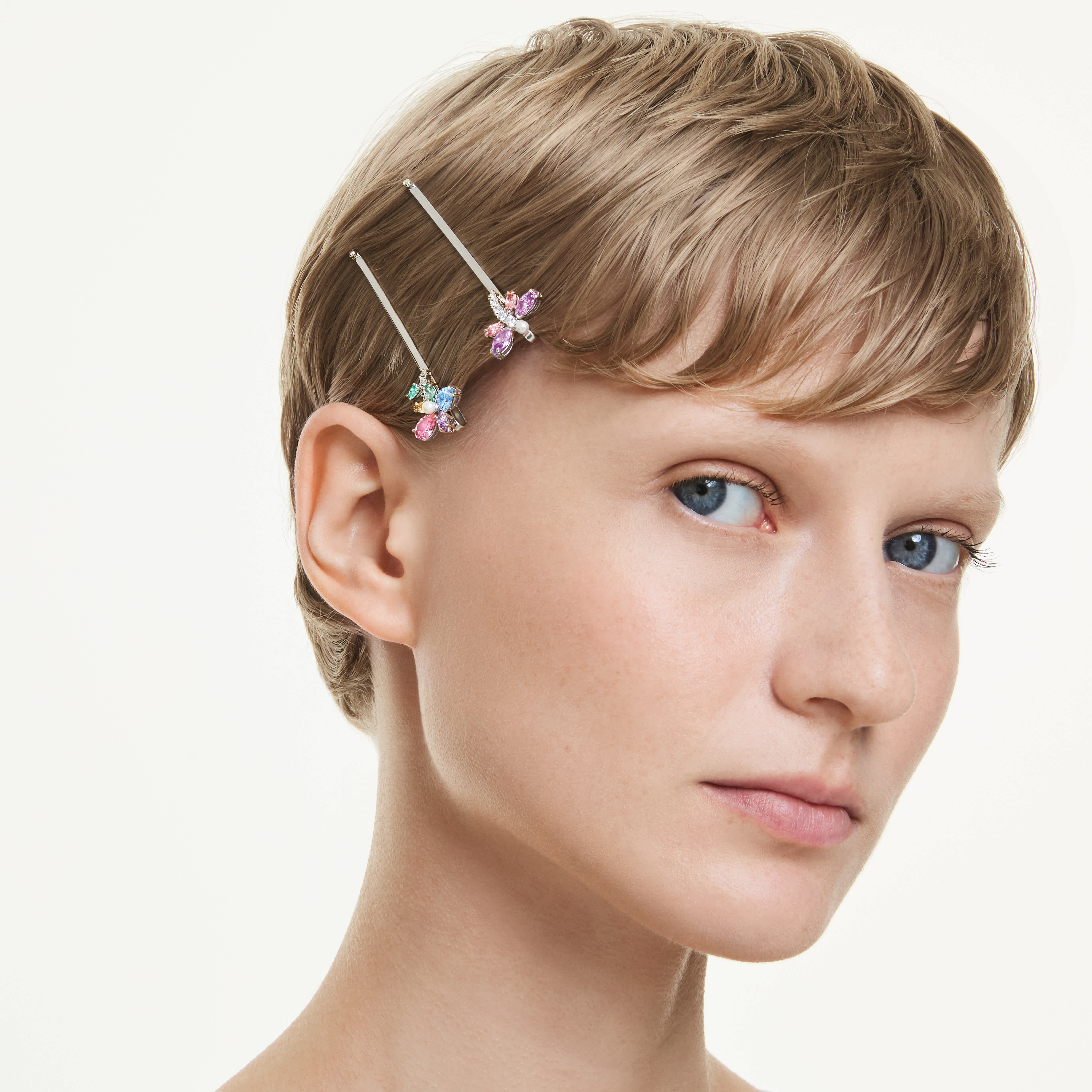 ariana grande x swarovski hair pin  mixed cuts  dragonfly  flower  multicolored  rhodium plated