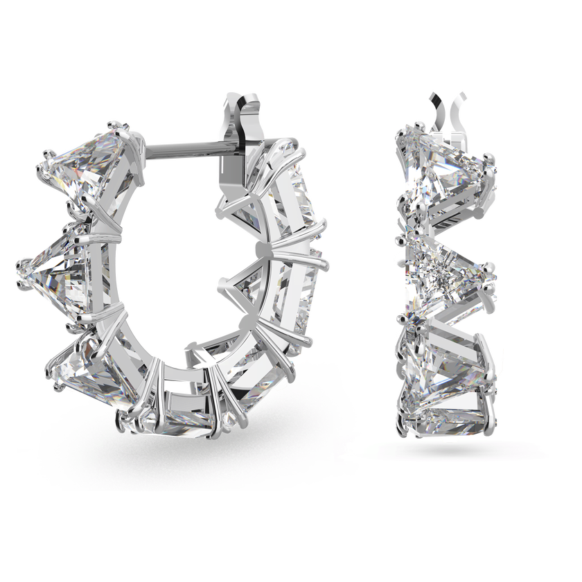 swarovski matrix hoop earrings  triangle cut  small  white  rhodium plated