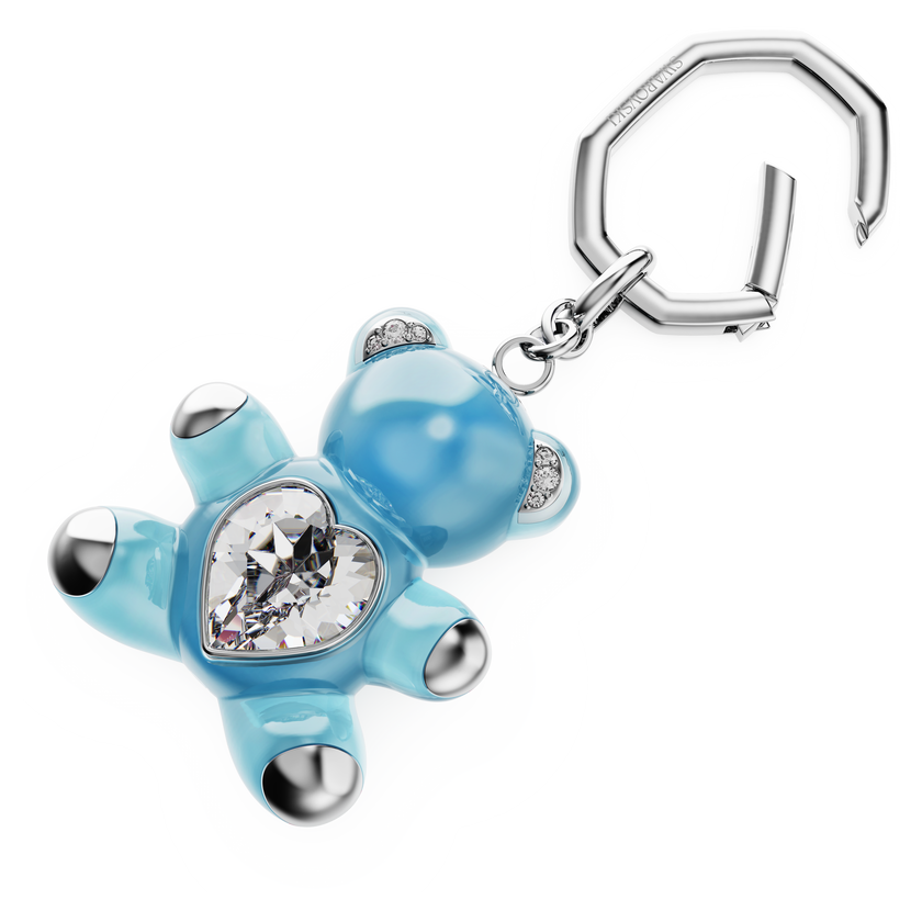 swarovski teddy key ring  bear  blue  rhodium plated