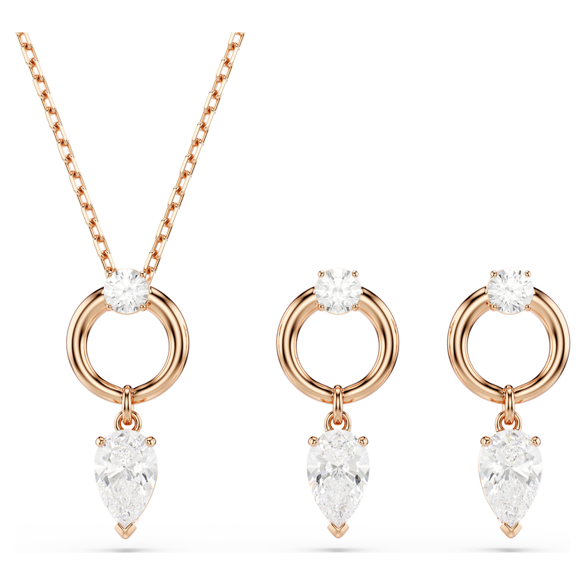 swarovski mesmera set  pear cut  round cut  white  rose gold tone plated
